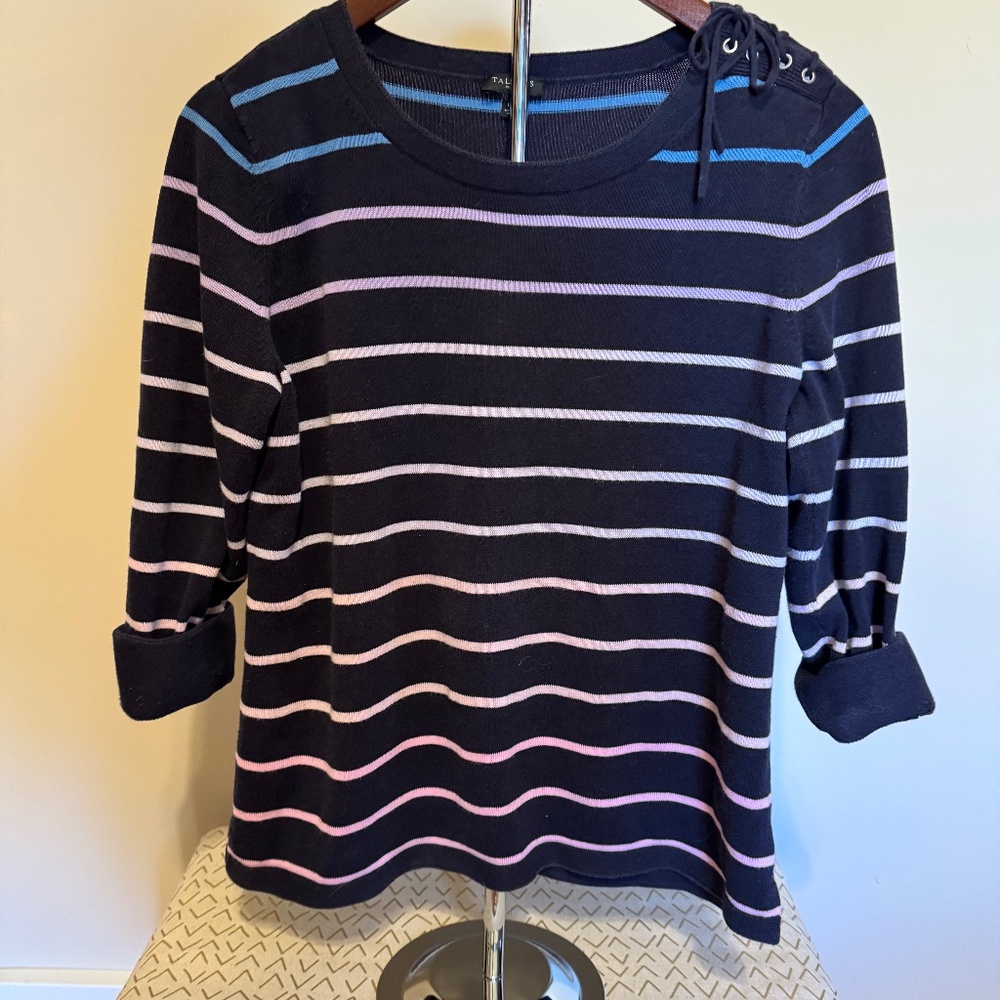 Talbots Knit Ombre Striped, Shoulder Accent Top Size Medium Petite